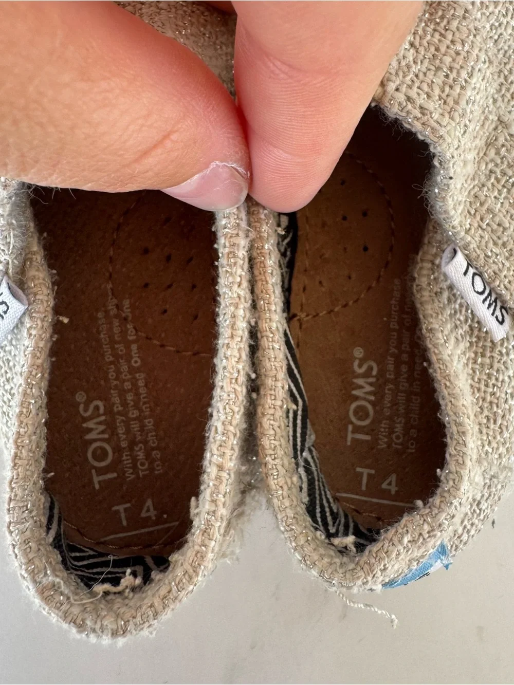 Sparkly Burlap TOMS Shoes T4